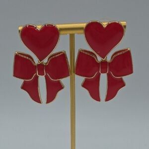 Chic Red Heart and Bow Earrings